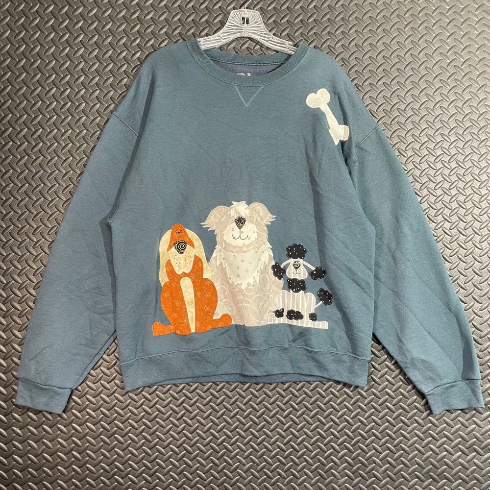 Fruit Of The‎ Loom Three Dog Bone Print Design Crewneck Casual Sweater Women's L